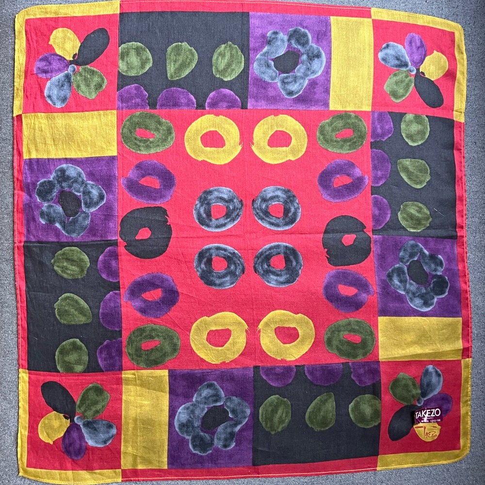 NWT Takezo Japan Cotton Handkerchief Colorful Patchwork Rare Pocket Square 16”